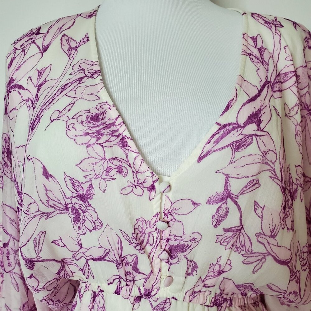 Women's Balloon Long Sleeve Mini Dress A New Day  Cream Purple Floral  XL - Picture 3 of 8
